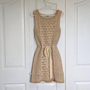 Size 8 Moschino Aeffe S.P.A. cotton crochet summer dress, neutral mini sun dress